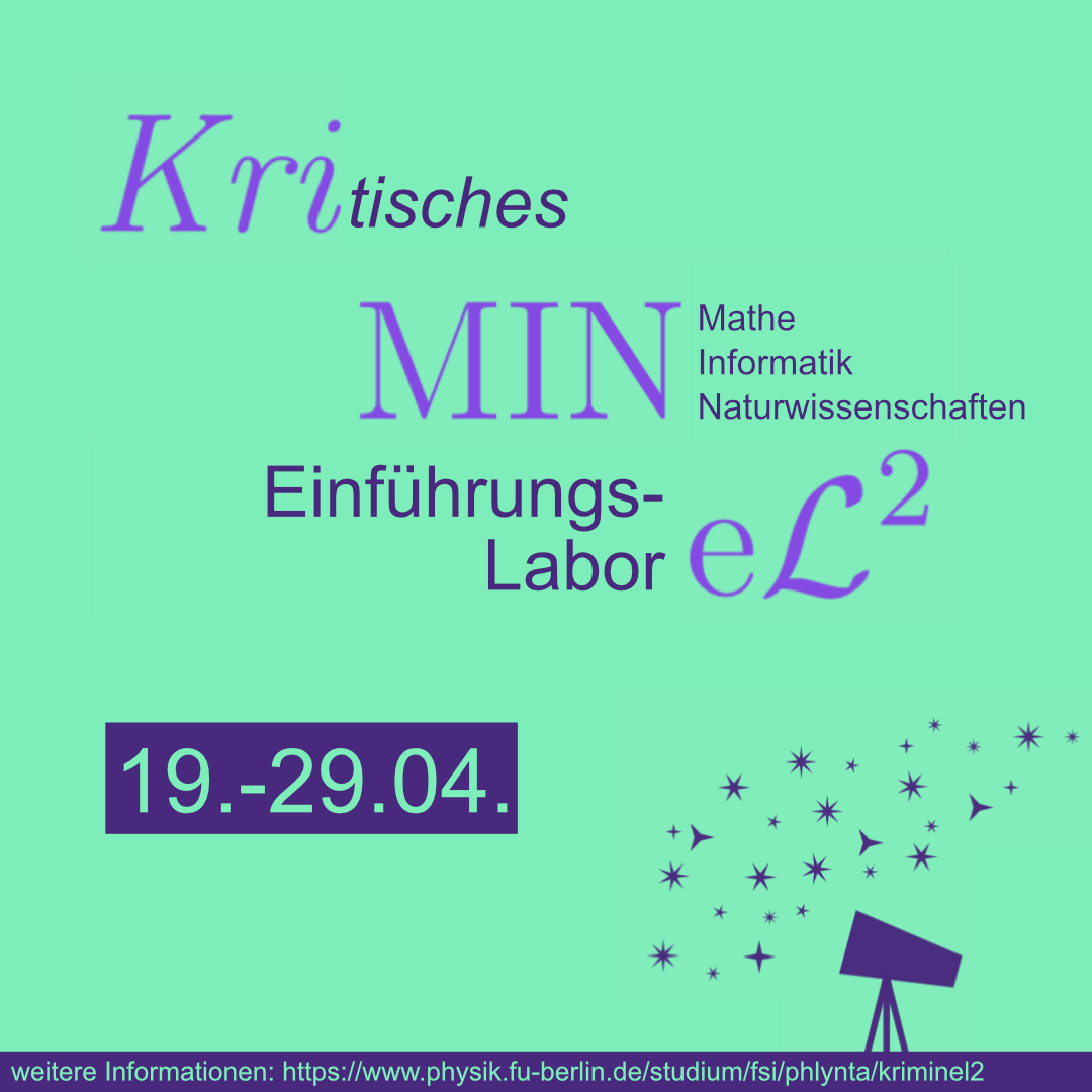 Share-Pic des Kriminell: Kritisches Mathe-Info-Naturwissenschaften Einführungslabor vom 19. bis 29.04. mit kleinem Teleskop als Motiv in MInzgrün und Lila